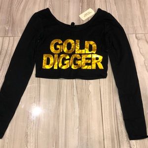 Forever 21 “Gold Digger” Black/Gold Crop Top